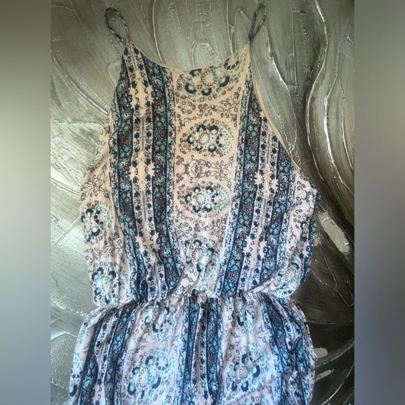 LUSH Boho Indie Print Pattern Empire Long Maxi Dress W Side Leg Slit-Size Large - Picture 14 of 16